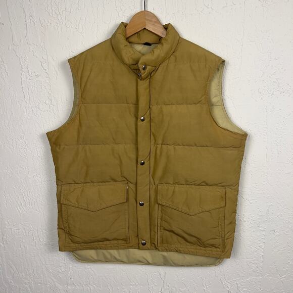 Vintage 70's LL Bean Goose Down Puffer Vest Beige Large Gorp Outdoor Hiking - Picture 1 of 4